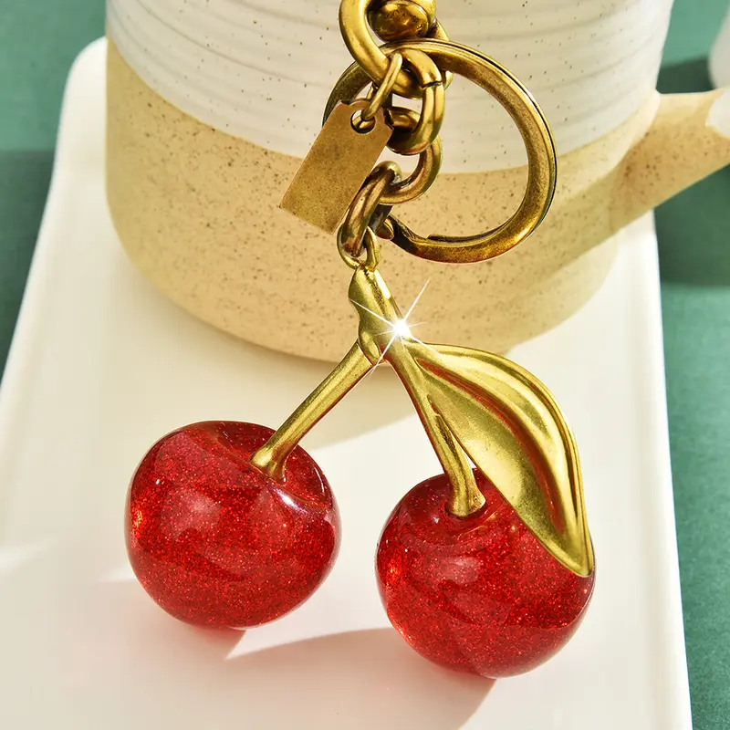 Móc Chìa Khóa Quyến Rũ Túi Anh Đào, Thiết Kế Trái Cherry Đỏ Tinh Tế Dành Cho Phụ Nữ Và Trẻ Em Gái, Mặt Dây Chuyền Túi Xách, Phụ Kiện, Quà Tặng, Móc Chìa Khóa Xe Hơi Tinh Tế, 1 Cái 3