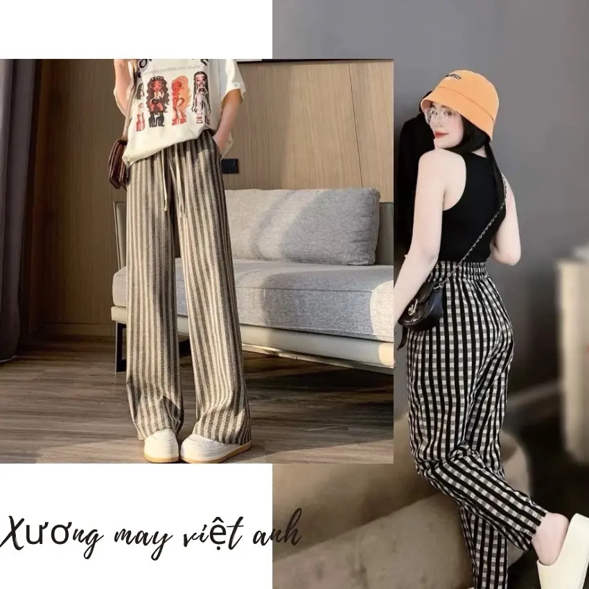 Quần dạ kẻ baggy bomber, ống xuông mềm đẹp vải dày dặn ảnh thật kẻ caro đẹp