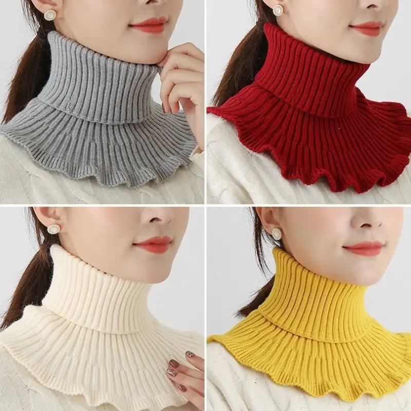 Khăn Quàng Cổ Dệt Kim Giả Cho Nữ, Khăn Quàng Cổ Có Tai Gỗ, Cao Cổ, Ấm Áp, Cổ Áo Giả, Khăn Quàng Cổ Có Thể Tháo Rời, Chống Gió, Cho Mùa Đông