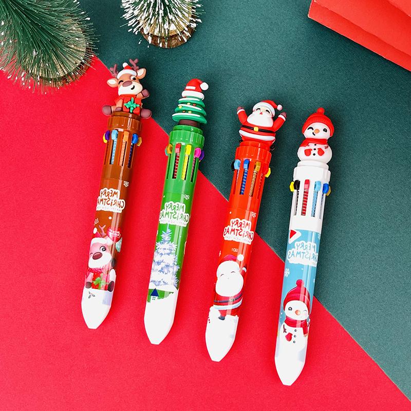 Product Introduction of 1PC Christmas 10-color Ballpoint Pen Student Press Pen Color Pen Santa Claus Ballpoint Pen 0.5mm School Stationery Kids Gifts 16