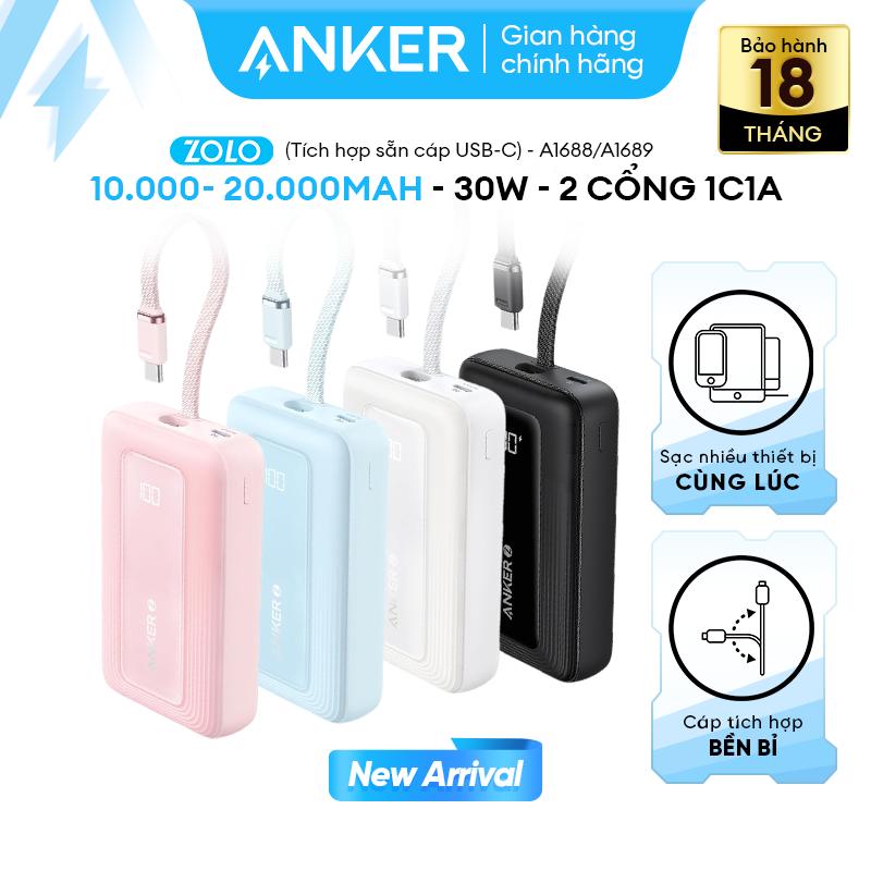 [Zolo] Pin sạc dự phòng ANKER Zolo 30W 10kmAh/20kmAh - Sạc nhanh 30W - 2 cổng 1C1A - Tích hợp sẵn cáp USB-C vừa input vừa output - Sạc 3 thiết bị cùng lúc- A1688/9