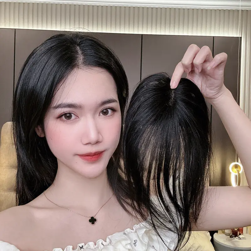 Phủ hói siêu da dệt lưới tàng hình 3d làm bằng tóc thật  loại 3 kẹp cao cấp (tặng kèm máy duỗi tóc) Women Nữ Kẹp Tóc Wig 4