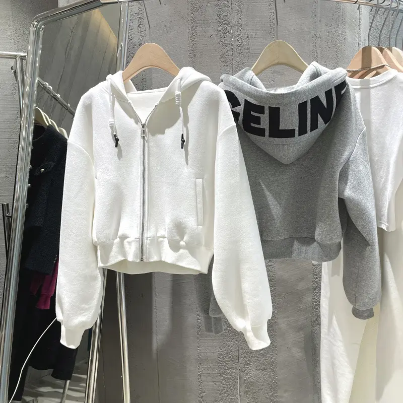 Short Hoodie Women's Thin Fish Scale Zipper Hooded Jacket