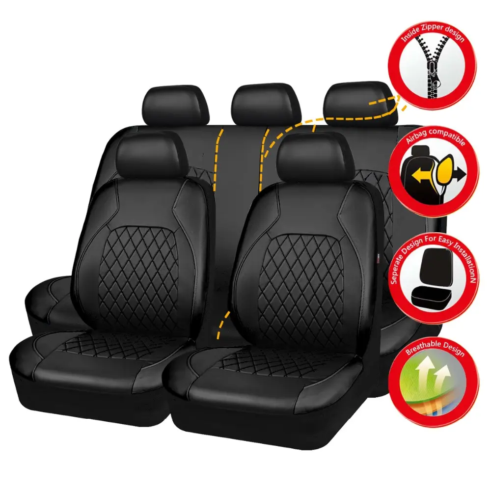Sarung Tempat Duduk Kereta Kulit PU, Perodua Axia / Myvi / Kenari / Kelisa / Bezza, Sarung Tempat Duduk Depan dan Belakang Universal 5 Tempat Duduk, Kusyen Kusyen Kereta, Set Penuh, Sesuai untuk Semua Musim, Kalis Air, Tidak Licin, Boleh Bernafas