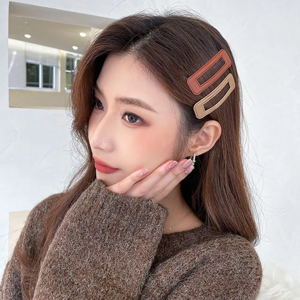 Sweet Pu Leather Square Leather Hair Clip Geometry Candy Color Girl Hairpin Korean Style Headwear Side Clip Travel