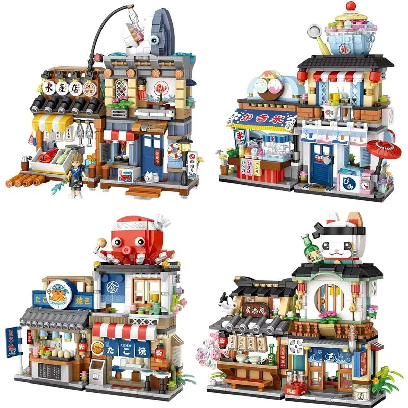 Blok Lipat, Hiasan Seni Bina Jalan Bandar Mini Kreatif, Sesuai untuk Kanak-kanak, dengan Kedai Makanan dan Minuman, Campervan, Hadiah Krismas Ideal