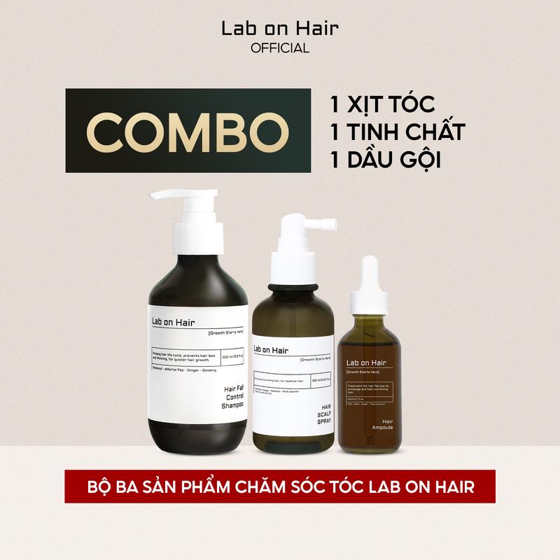 Combo 3 xịt mọc tóc + dầu gội gừng + Tinh chất sâm gừng Lab on Hair giảm gẫy rụng tóc 160ml+300ml+60ml