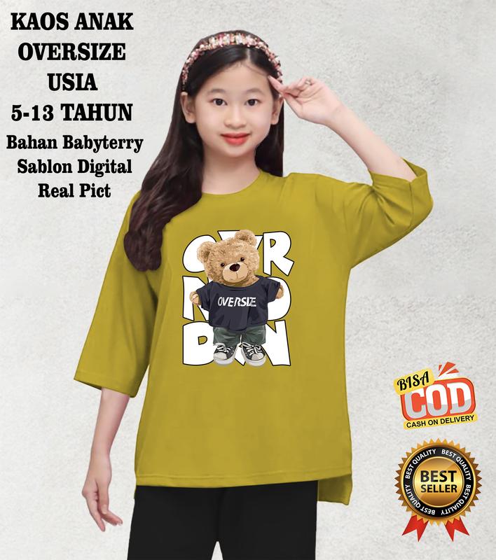 Kaos oversize anak perempuan Bear OVR Usia 6-13 THN Sablon DTF 5