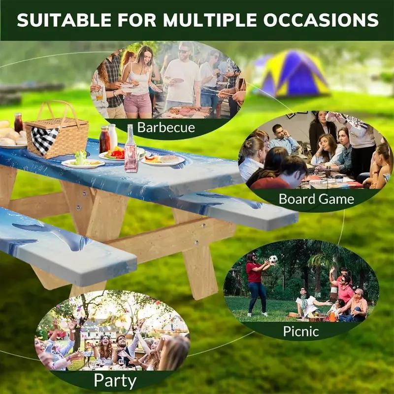 Dolphin Pattern Picnic Table Bench Set, Outdoor Use Table Bench Cover, Versatile Decoration for Picnics, Barbecues, and Park Gatherings 4