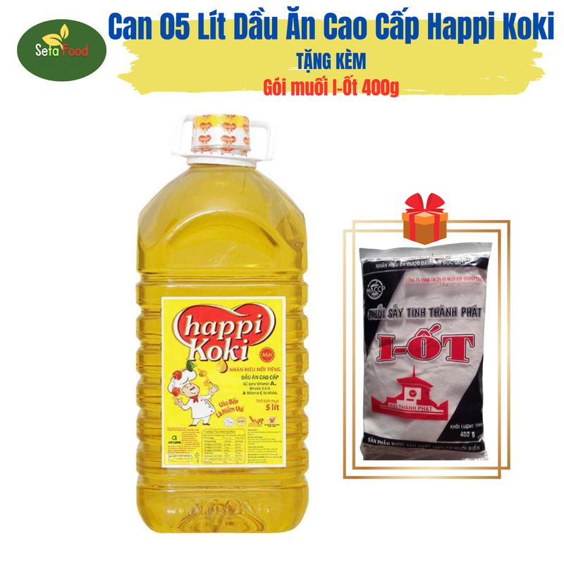  Dầu ăn Happi Koki can 5 lít tặng bịch muối I ốt 400g 