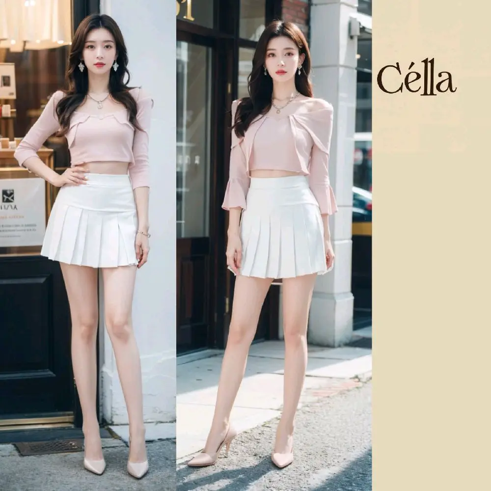 Set Chân Váy Tennis Xếp Ly Vải Tuyết Mưa & Áo Croptop Hàn Quốc, Style Ulzzang, Mặc Đi Chơi, Dạo Phố, Đủ Size S-XXL, Trắng Đen - CÉLLA FASHION