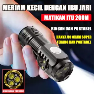 Senter LED 3 Kepala Super Bright, Portable - Power Bank, Charger, Anti Air, Magnetic, USB Rechargeable, untuk Camping & Darurat