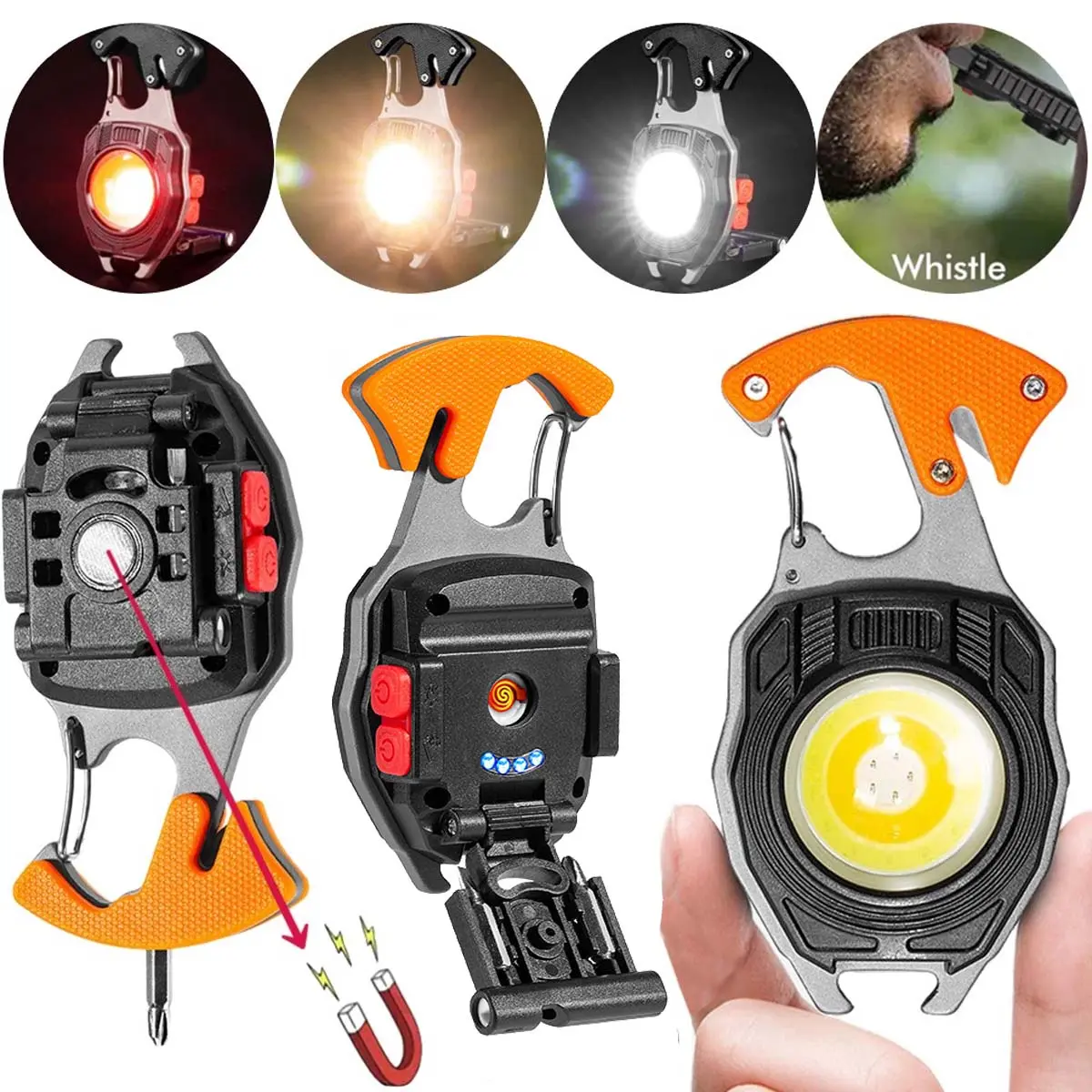 <Pengiriman Lokal> COB Cahaya Yang Kuat Lampu Kerja TYPE-C Isi Ulang Perbaikan Pembuka Botol Lampu Mini Portable Gantungan Kunci Senter Kecil