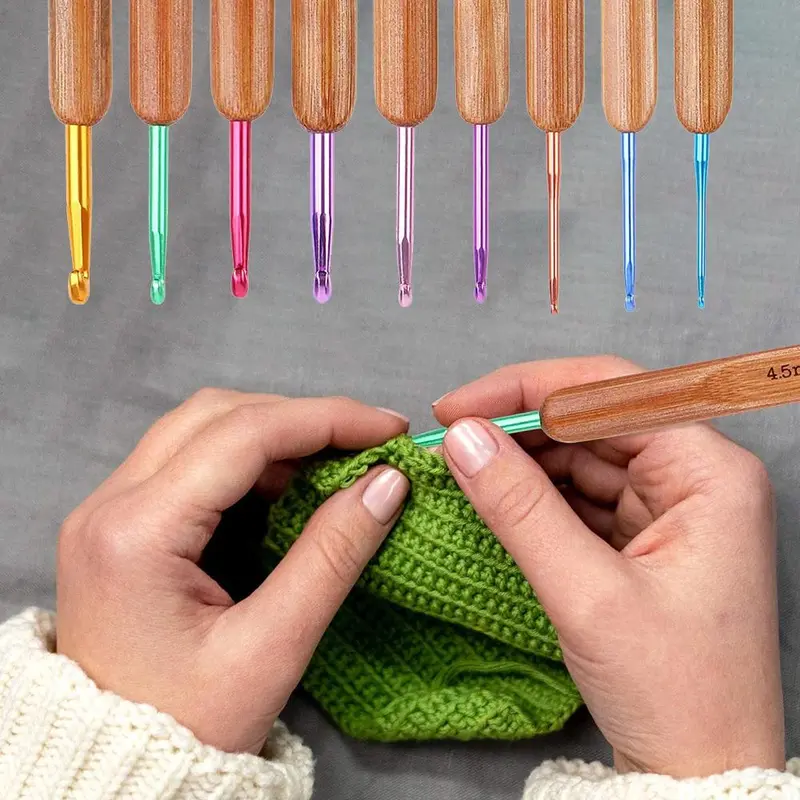 2mm-6mm Bamboo Knitting Needles Set, 9 Counts Multicolor Knitting Hooks Set with Wood Handle, DIY Crochet Hooks Needles for Yarn Handle 0