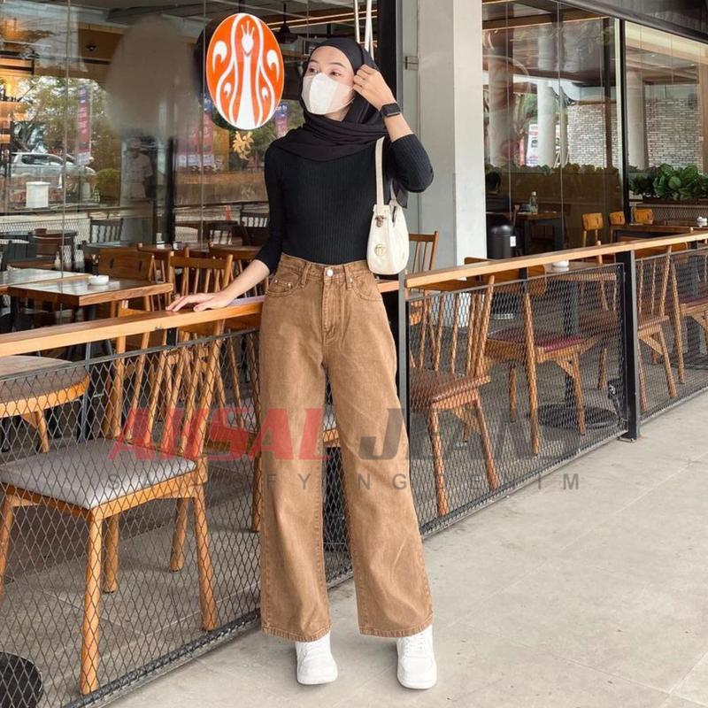 Product Introduction of Celana Kulot Jeans High Waist Wanita Loose Highwaist Straigh Terbaru Aksal Jeans 2