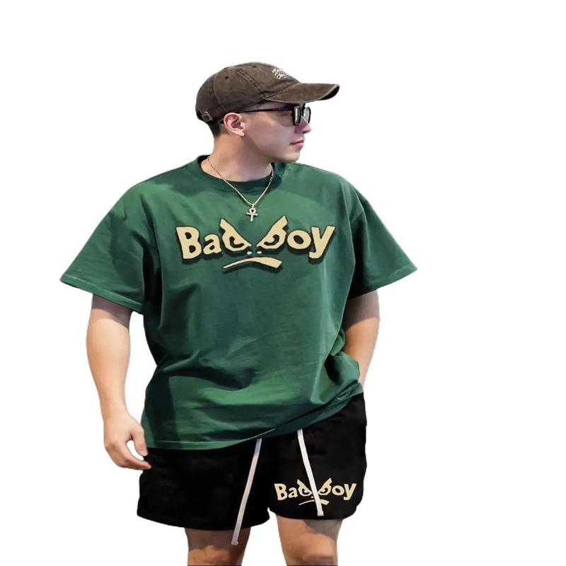   có Bigsize  Bộ đồ UNISEX Nam Nữ,chất Cotton quần đùi áo cộc tay.hình in chữ cá tính BADBOY Menswear 