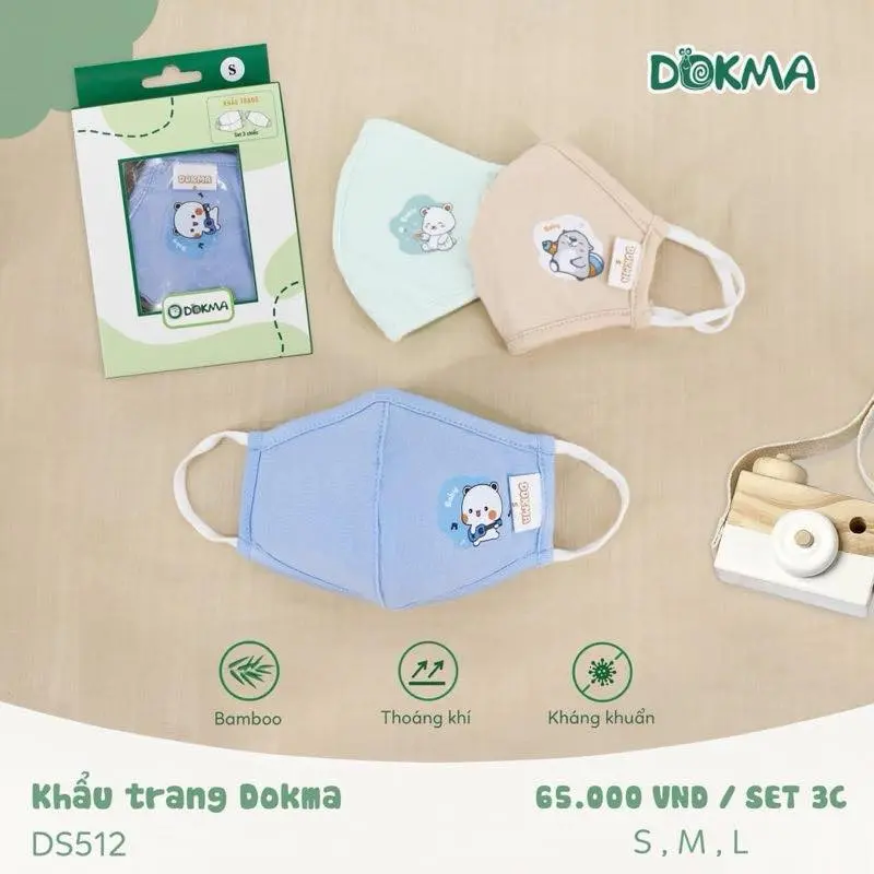 Set 3 khẩu trang Dokma cho bé chất liệu sợi tre mềm mát co giãn