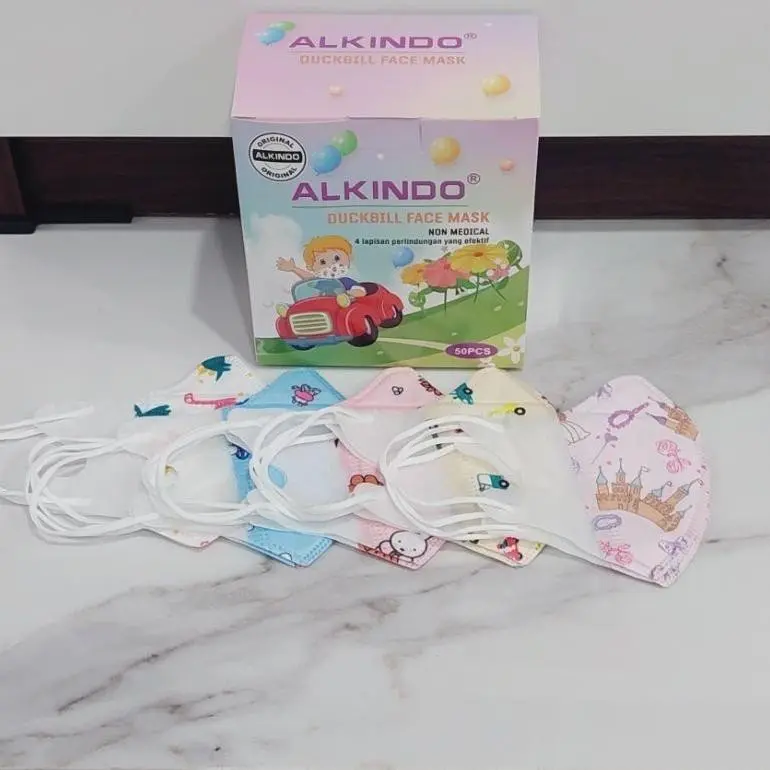 Masker duckbill Alkindo anak 4ply emboss 1 box isi 50 pcs motif karakter disposable tebal 2