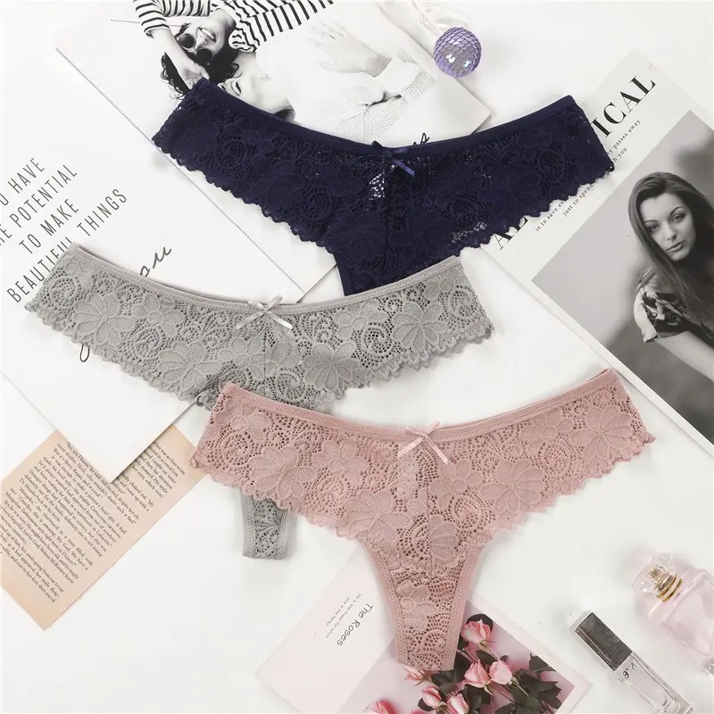 Women's underwear sexy lace thong ladies triangular hollow breathable antibacterial cotton