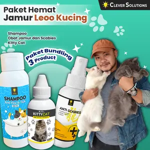 Clever Solutions - Paket Basmi Jamur LEOO KUCING - Shampoo Anti Flea & Tick + Kitty Cat + Anti Scabies