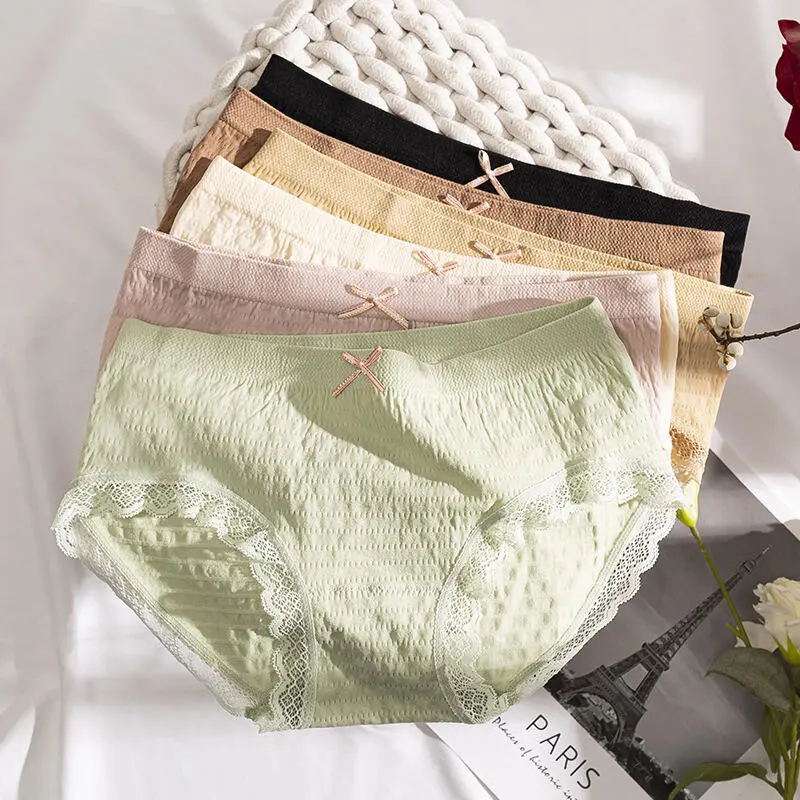 Bubble mid waist pure grade seamless women's plus size lace triangle pants low-priced underwear