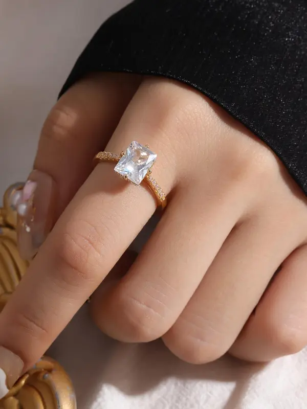 Elegant Square Shaped Zirconia Ring, Fashion Jewelry for Party, Daily Clothing Decor, Trendy All-match & Exquisite Jewelry for Birthday Gift 3