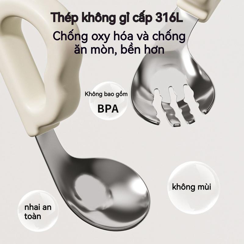 Thìa Cho Em Bé Cho Em Bé Tập Ăn, Dụng Cụ Tập Ăn Đặc Biệt, Làm Bằng Thép Không Gỉ, Thích Hợp Cho Trẻ Em, Thìa Cho Ăn Nĩa, Bộ Đồ Ăn Cho Em Bé 2