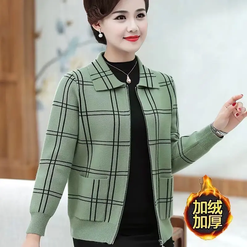 Áo Khoác Len Phong Cách Hàn Quốc, Lót Lông Cừu, Dành Cho Phụ Nữ, Mùa Xuân Và Mùa Thu Mới, 2020 Mùa Xuân, Mỏng, Mẹ TRUNG NIÊN, Ngoại Cỡ, Áo Sơ Mi Có Khóa Kéo Ngắn Top Jacket Women 1