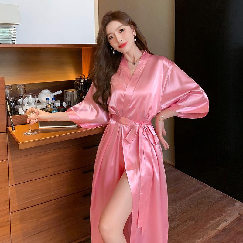 Product Introduction of Spring and Summer Mid-Length Nightgown Pure Sexy Pink Girl Morning Gowns Small Light Luxury High-Grade Pajamas Pink 6