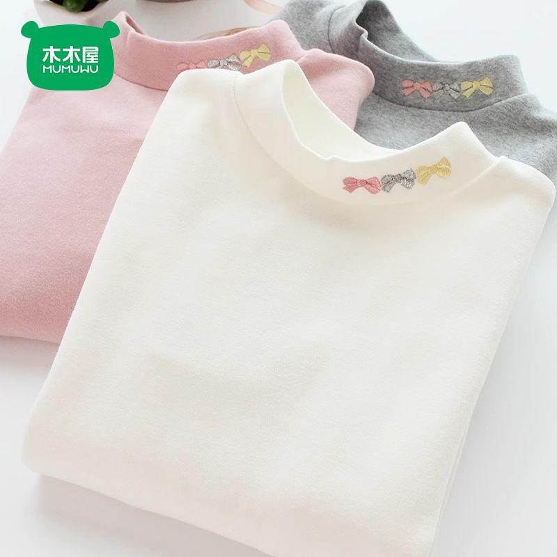 Áo Lớp Nền Dralon, Ngôi Nhà Bằng Gỗ Cho Trẻ Em, Cho Mùa Thu Và Mùa Đông, Quần Áo Giữ Nhiệt Cổ Lọ Nửa Cho Bé Gái, Dễ Phối Đồ, Thêu Nơ, Dài Tay 2