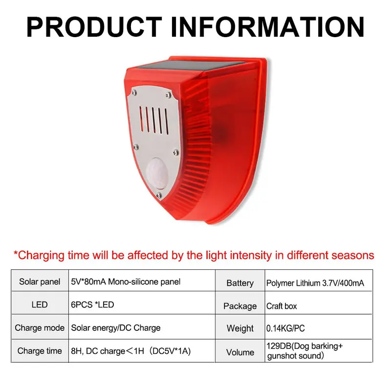 Solar Powered Outdoor Alarm, Solar & DC Charging Mode Security Alarm with 3 Alarm Modes, Security Alarm for Home, Villa, Farm & Yard 1