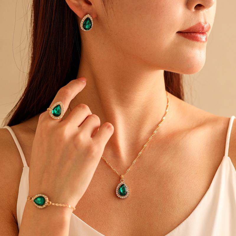Product Introduction of Bộ Vòng Cổ, Bông Tai Và Nhẫn Kim Cương Giả Hình Giọt Nước, Phong Cách Ins Châu Âu Và Mỹ Đồ Trang Trí Nữ Đơn Giản, Bán Hàng Trực Tiếp Từ Nhà Máy 3