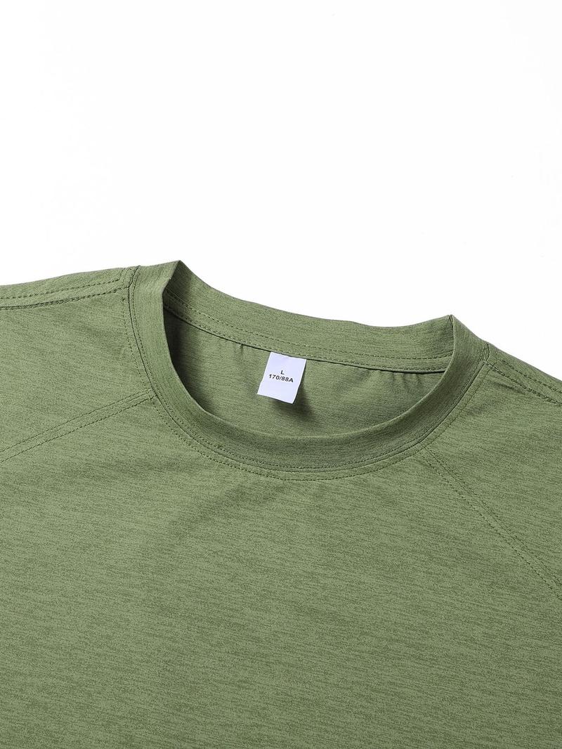 Product Introduction of Men's Solid Long Sleeve Tee, Regular Fit Casual Sporty Breathable Quick Drying T-shirt for Running Gym Workout, Men's Top for   Spring & Fall 3