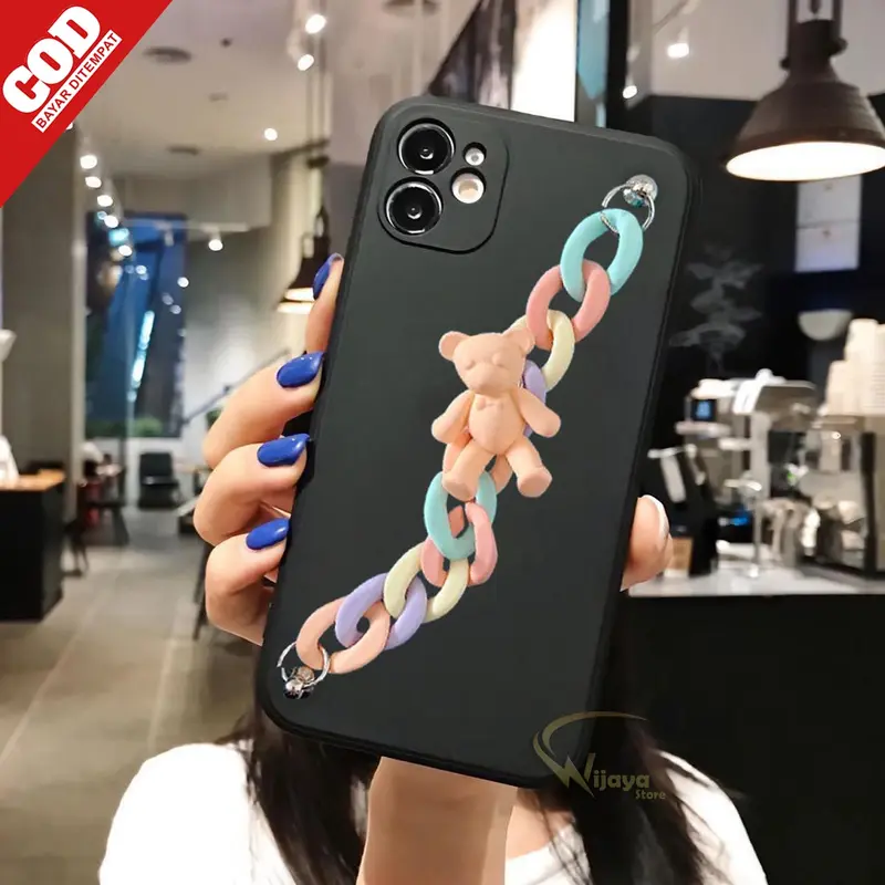 Softcase Macaron Bear For Op'o, S*msung, V*vo, Xi*omi, Iph*ne, Re*lme, Inf*nix Black Blue 4