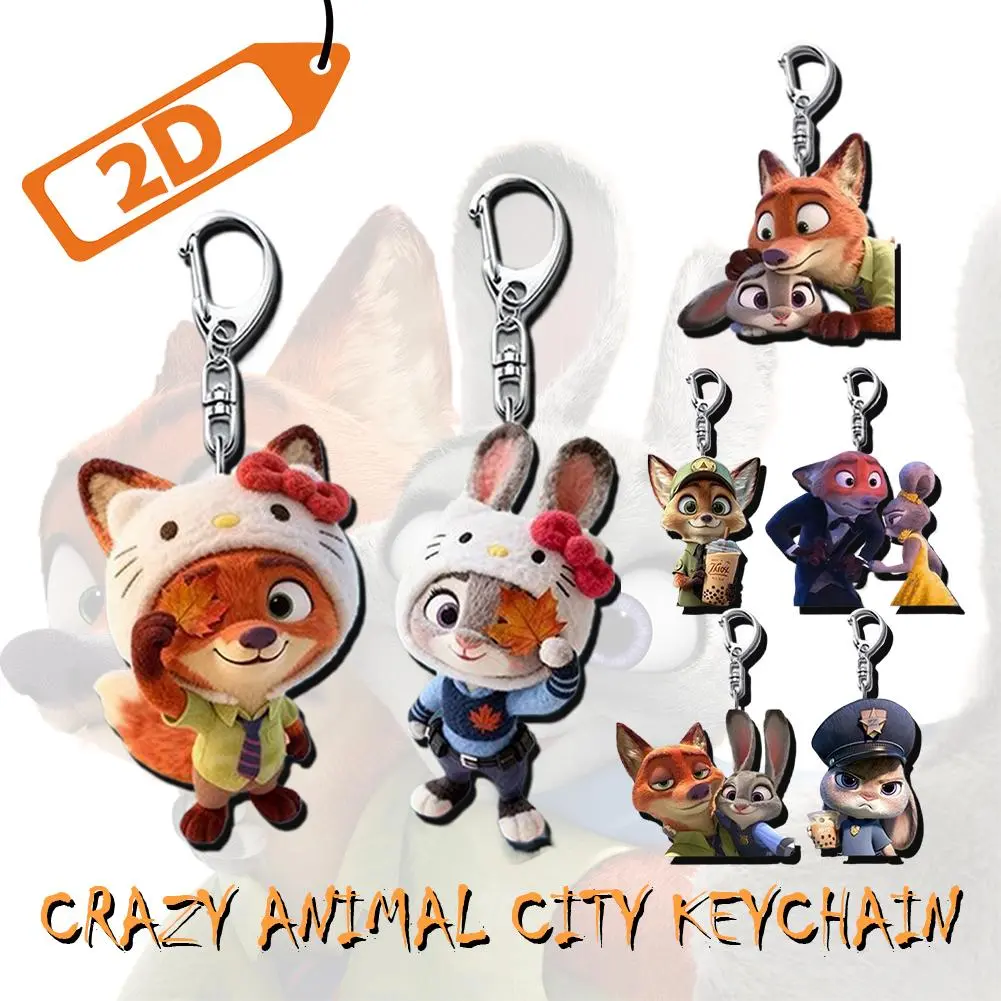 Cartoon Couple Keychain, Zootopia Judy And Nick Acrylic Bag Charm ...