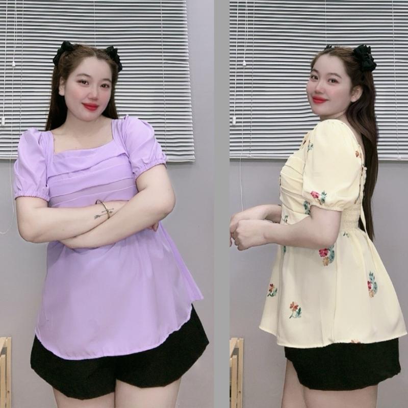 Set đồ bộ bigsize nữ quần short ngắn eo co giãn và áo baby doll cute nhiều màu sắc dành cho nàng mũm mĩm 58-95 kg SET55