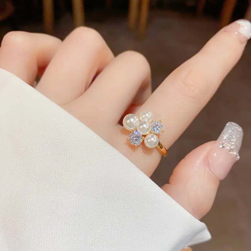 Nhẫn Hạt Bó Hoa Hàn Quốc, Nhẫn Có Thể Điều Chỉnh Cá Tính, 1 Cái Women