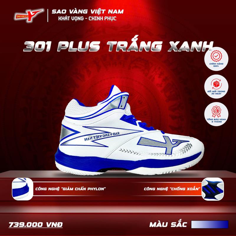 Giày SAO VÀNG 301 Plus Trắng Xanh Bích - Giày Bóng Chuyền - Giày Thể Thao