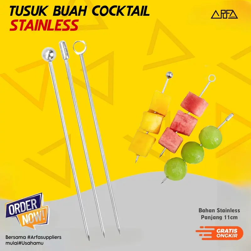 Tusuk Buah Cocktail Garnish Pin Stainless isi 10 0