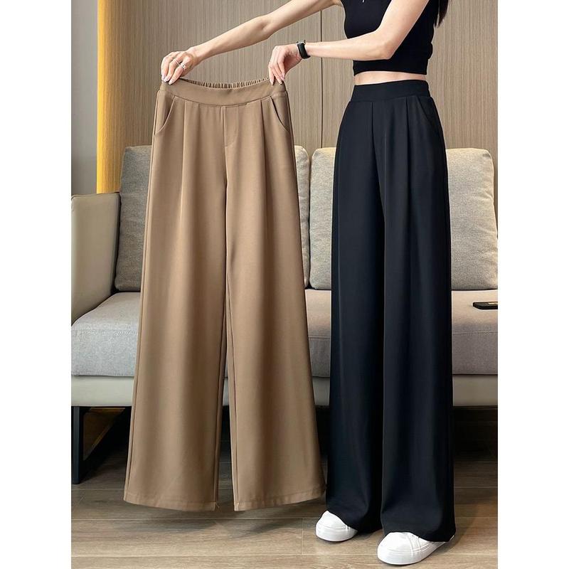 Quần Ống Rộng Cạp Cao Phong Cách Hàn Quốc Mùa Hè Mới, Dành Cho Phụ Nữ Và Cô Gái Đầy Đặn, Màu Đen, Quần Ống Đứng Lớn, Dáng Rộng Rãi Và Thường Ngày, Quần Âu Mỏng 0