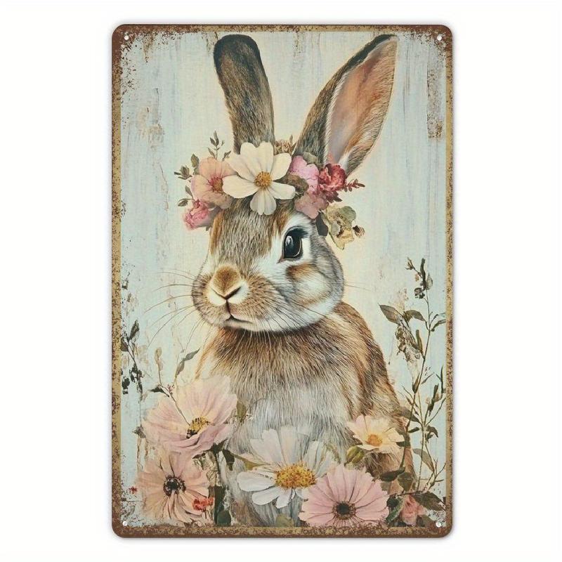 2DYNLLOOFA Vintage Bunny with Floral Wreath Metal Tin Sign, Rustic Iron Wall Art for Home, Garden, Gym, Cafe, Garage 7