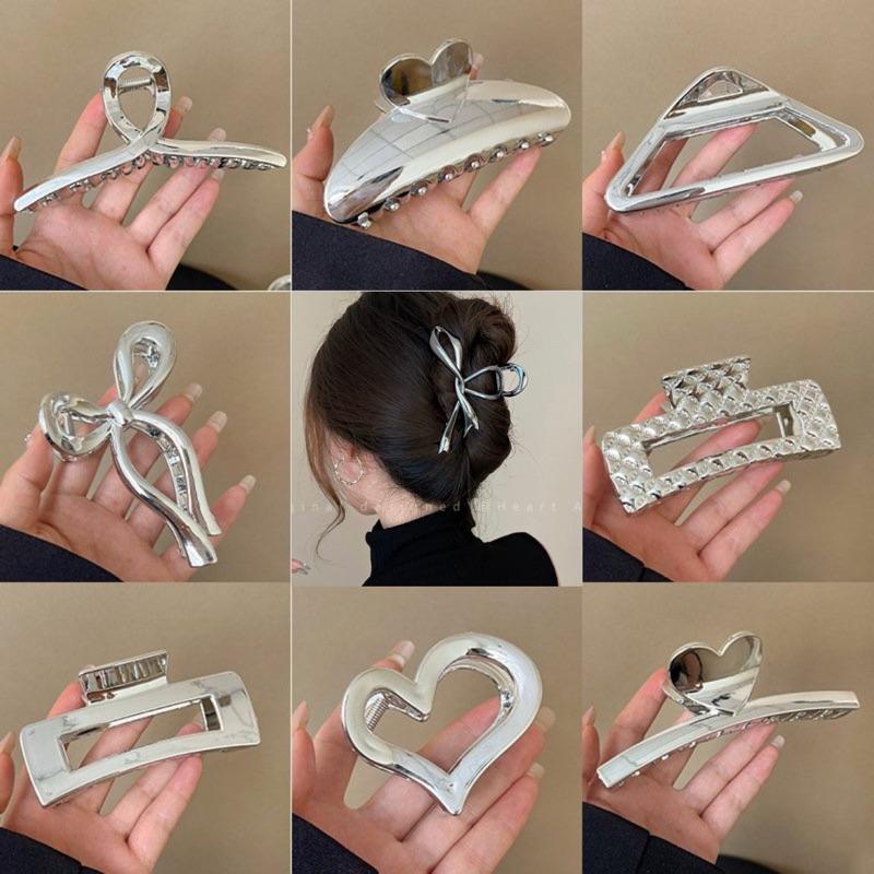  Kẹp tóc nhựa Acrylic phủ bạc cỡ lớn phong cách Hàn quốc 