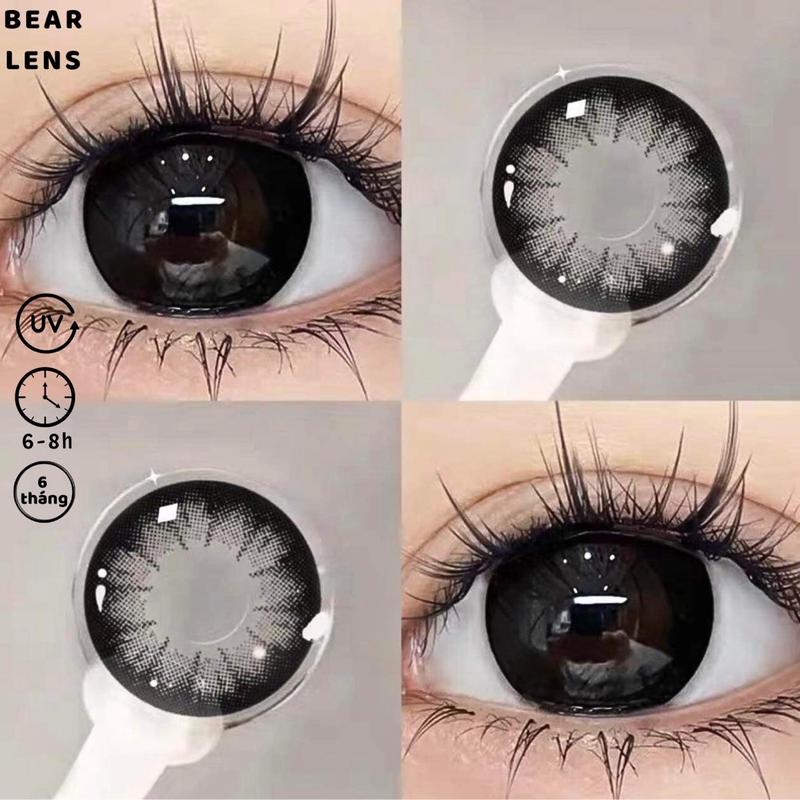 [Có Cận] BEAR LENS 1 Cặp Kính Áp Tròng Lens Mắt Đen Giãn To Black [Tặng Kèm Khay Đơn] len 14.5mm