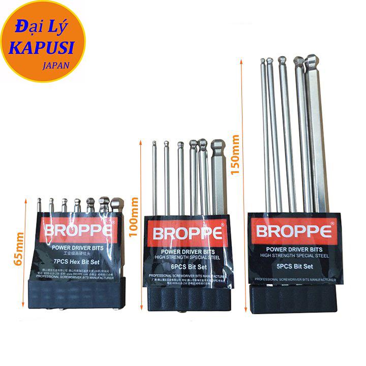 Mũi lục giác cho máy bắn vít. Bộ lục giác đầu bi đầy đủ kích thước hãng BROPPE cao cấp 1
