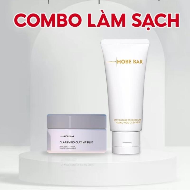 Combo Mặt Nạ Đất Sét 55G + Sữa Rửa Mặt 50ML HOBEBAR Làm Sạch Sâu Lỗ Chân Lông Cấp Ẩm Cho Làn Da Chắc Khỏe Skincare Massage Son