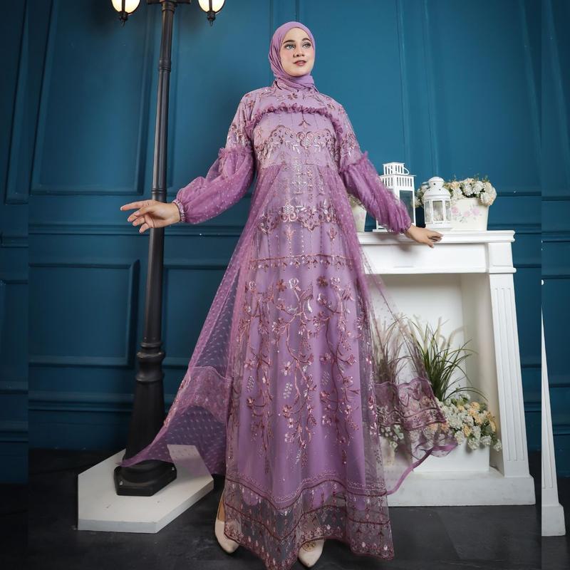RAISHA-Jeehan  Dress/ gamis/ Gaun Pesta Wanita Muslim Untuk  Lebaran, Wisuda, Kondangan full tile  brokat simple tebal dan mewah 3