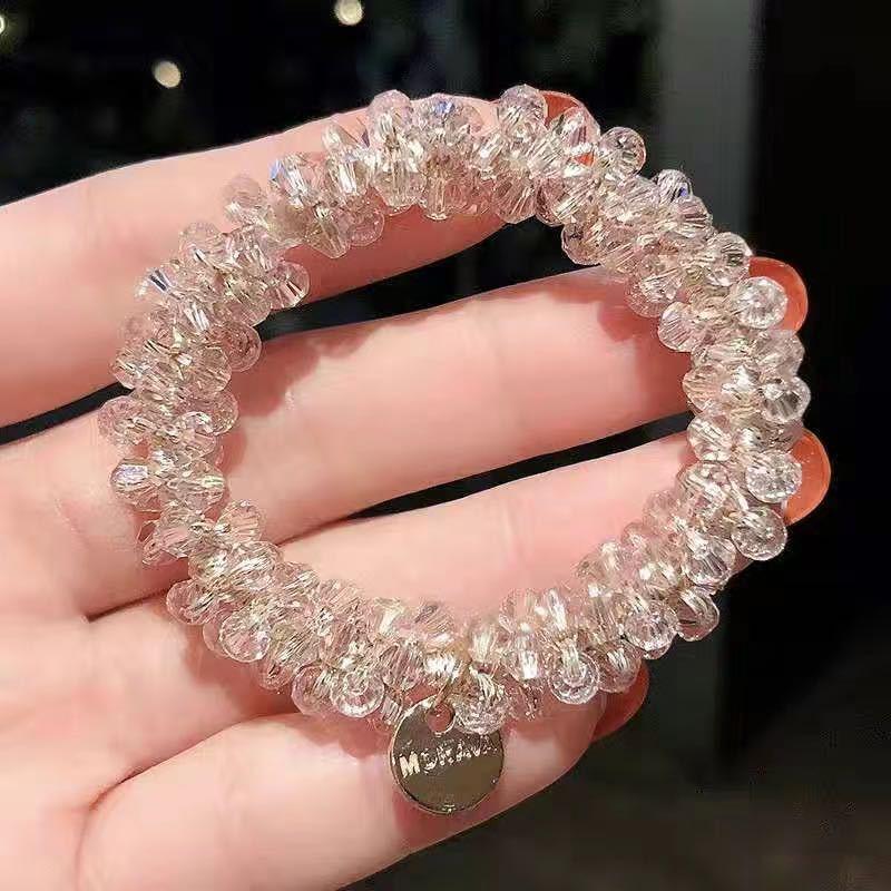 Product Introduction of Korean Simple Temperamental Bracelet Dual-Use Instafamousrubber Band Sweet Headwear Vintage Pearl Head Rope Hair-Binding Crystal Hair Tie 9