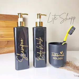 Botol Sabun Cair KOTAK 500ml HITAM  GLOSSY TUTUP GOLD & SILVER