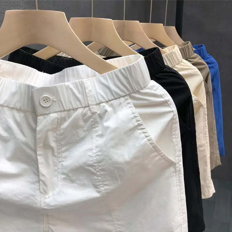Quần Soóc Trơn Phong Cách Phương Tây, Trang Phục Mùa Hè, Dành Cho Nam Giới, Xu Hướng Thương Hiệu Thời Trang, Quần Soóc Đi Biển Mỏng, Dáng Ôm, Áo Mặc Bên Ngoài Thẳng, Quần Thường Ngày 3