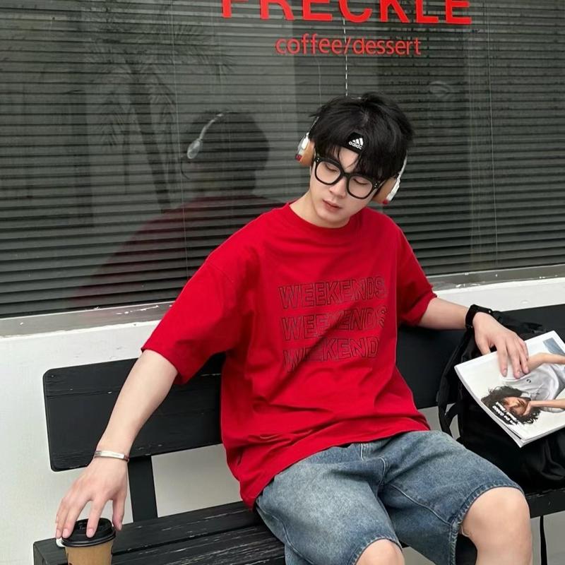 Áo Thun Over Size Cổ Tròn ĐỎ Tươi cotton 2 chiều WEEKENDS Phiên Bản Premium Menswear